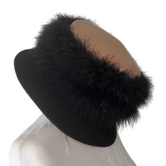 Made in Italy 100% Wool Bucket Hat W Fur Accent Mob Wives Camel/ BLK - Picture 9 of 9